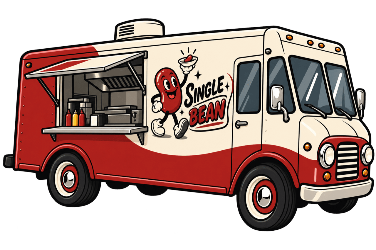 The Single Bean food truck, serving window open